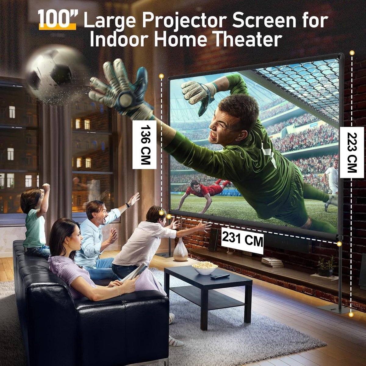 SnelShoppen - Beamer-scherm met Voet 100 INCH, EMART Projectiescherm Ideaal voor Feesten, Camping, Buiten en Binnengebruik, Hoogwaardig Materiaal, Een