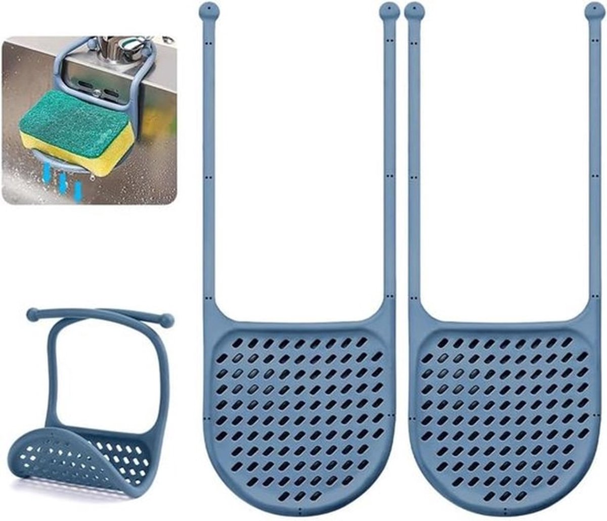 Set van 2 verstelbare siliconen zuignapsponshouders voor sponzen en reinigers - ideaal voor keuken en badkamer - denimblauw - 2 stuks.