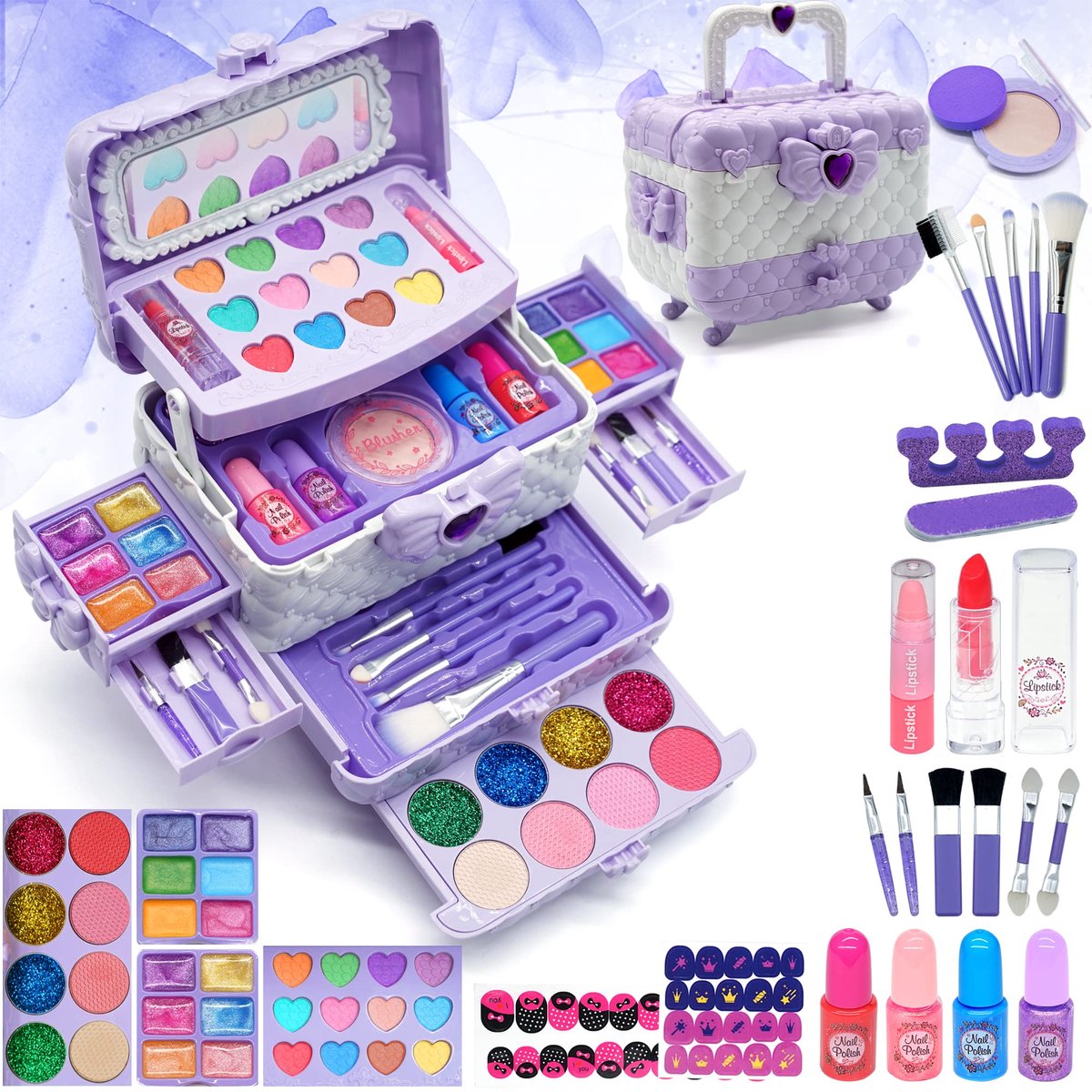 SnelShoppen - Wasbare Make-upset voor Meisjes - Make-up Set voor Kinderen - Leuk Cadeau voor Verjaardag en Kerst - Geschikt voor 4-10 Jaar - Veilig en