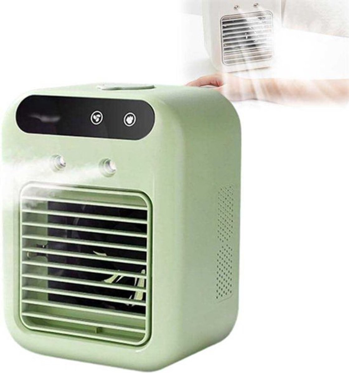 Universele draagbare airconditioner, kleine draagbare airconditioner met USB-ventilator, stille koelventilator, mini draagbare ventilator, draagbare airconditioner voor slaapkamer, kantoor en camping (groen 1800 mAh)
