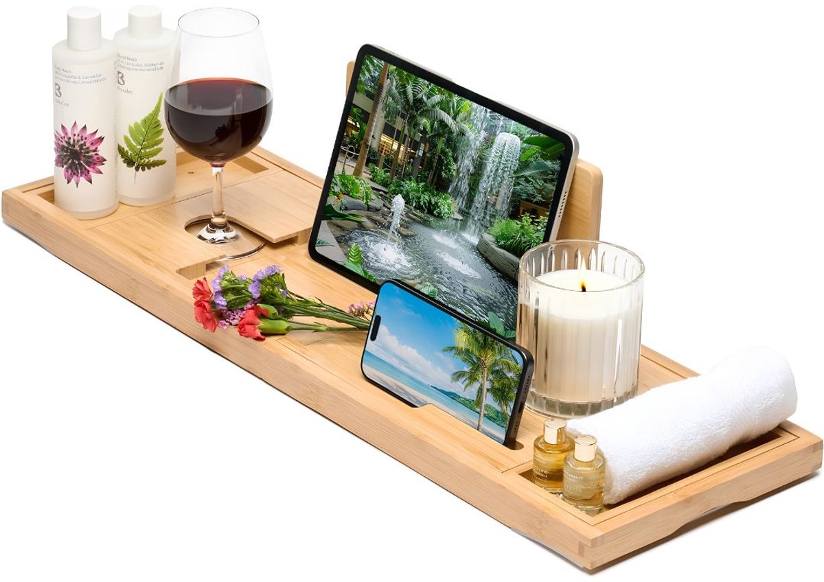 NIVA® Bamboe Badplank - Uitschuifbare Badplank - Luxe Bamboe Badplank - Bruin - 22cm x 36cm x 7cm