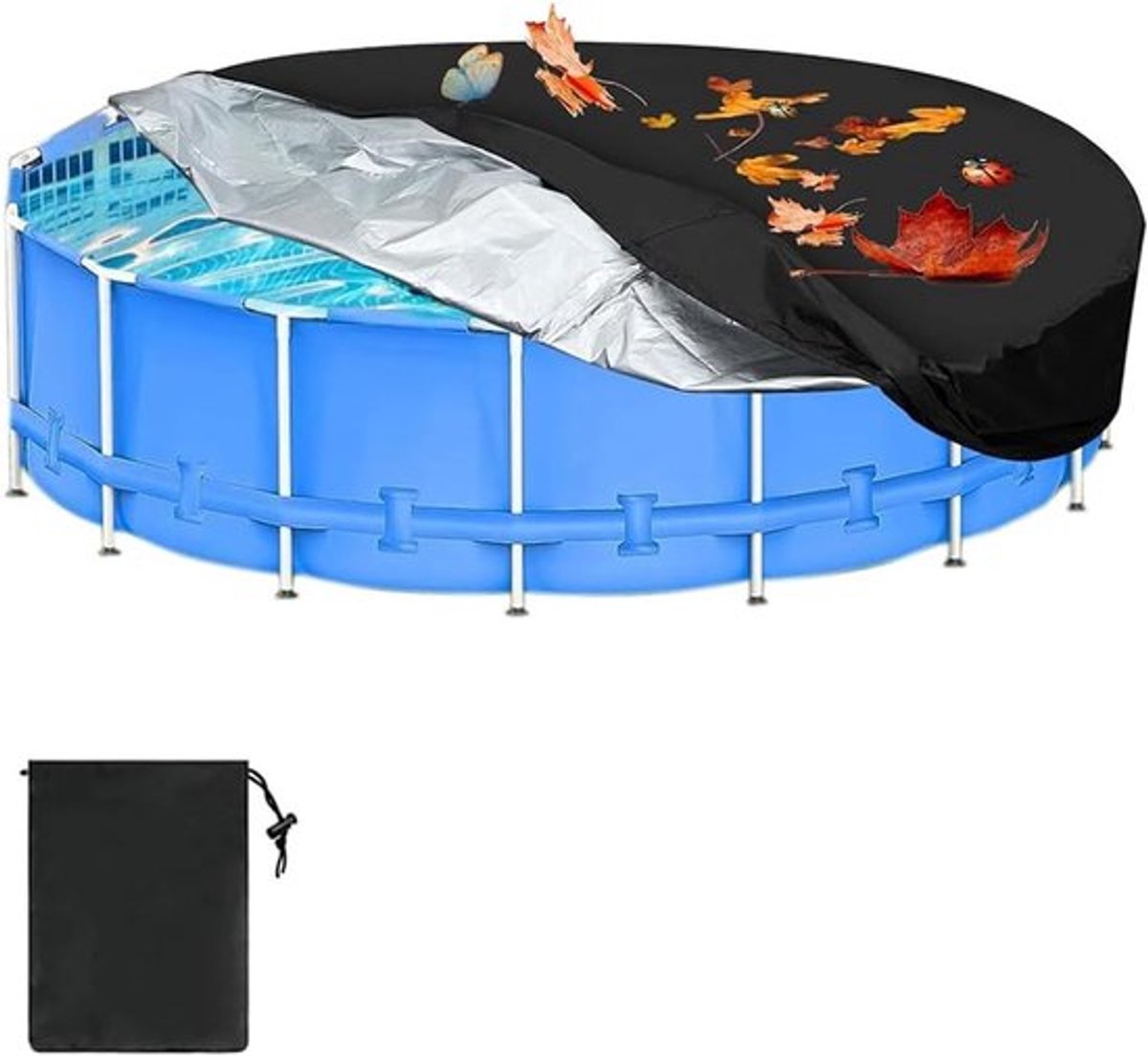 Ronde Zwembadafdekking van 160 x 31 cm, Bescherming voor Hondenzwembad, UV-bestendige Poolzeil en Waterdichte Afdekking
