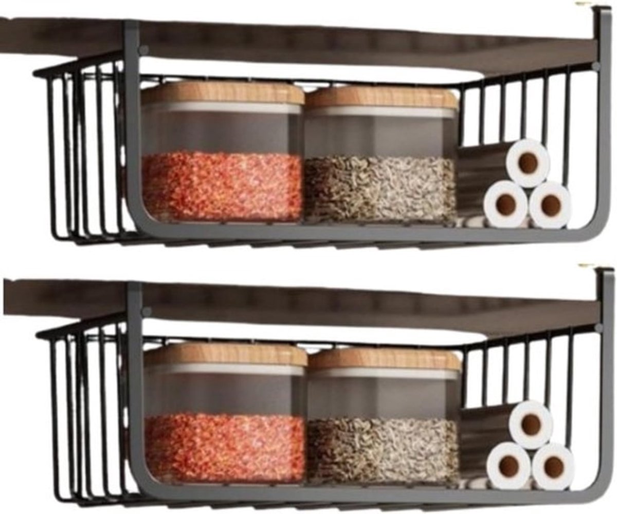 2 Stuks Onderste Plank Opslagmand, Hangende Mand voor Onder Planken, Ideaal voor Kantoor en Keuken, Ruimtebesparende Oplossing voor Boeken en Accessoires