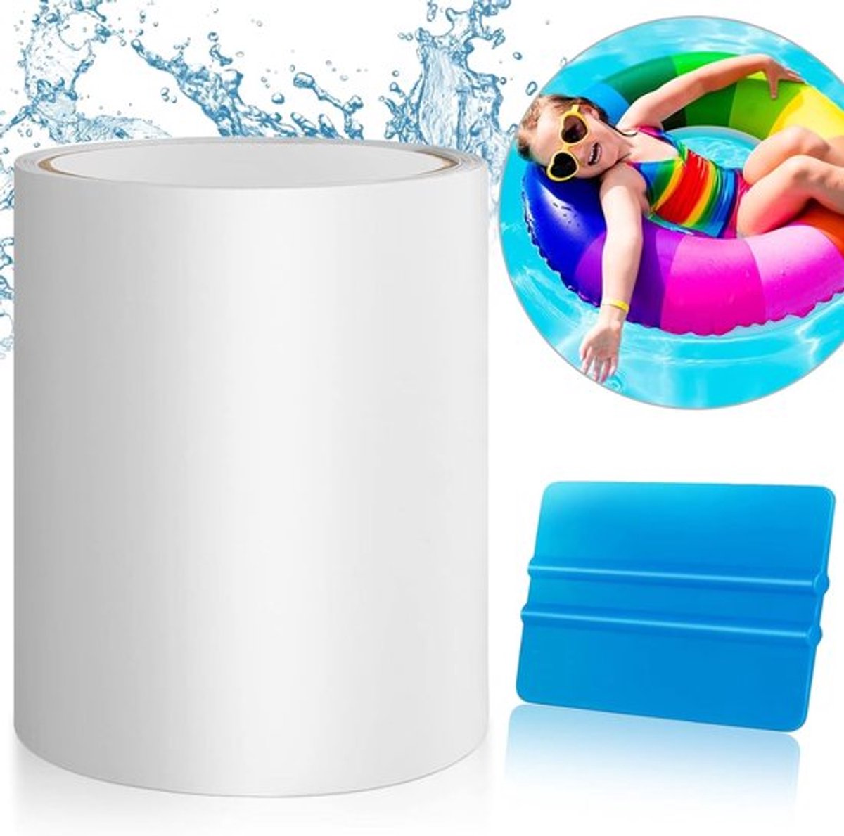Reparatieset voor Boven Grond Zwembaden, Inclusief Patches, Transparante Plakband en Accessoires voor Water- en Luchtmatrassen, 10 cm x 150 cm