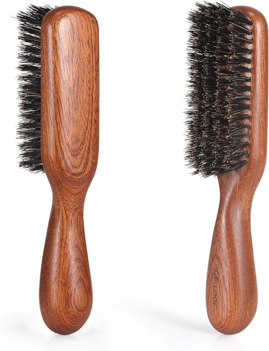 Bristelborstel voor Fijn en Dun Haar, Baardborstel voor Dagelijkse Baardverzorging, Houten Handvat van Sapelli voor Mannen