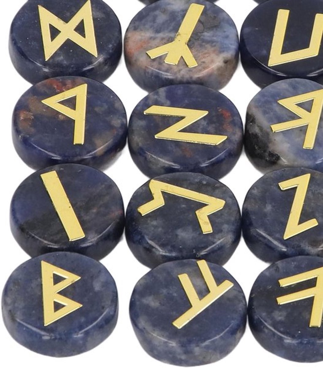 Gegraveerde Runestenen-set met 25 stuks voor energieverzameling en meditatie, geschikt voor beginners in hekserij en spirituele praktijken (zwart en blauw)