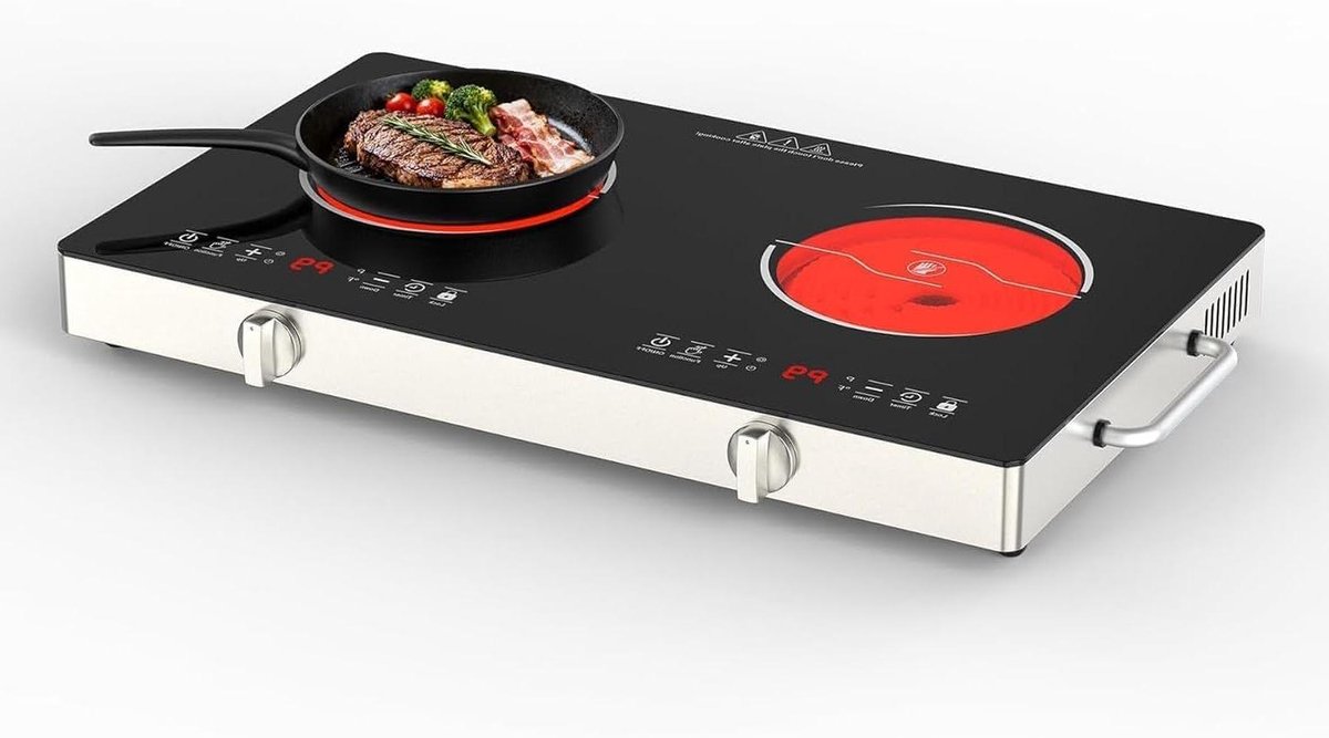 Elektrische Kookplaat - Dubbel Fornuis - Snel Koken - 9 Vermogensstanden - 3520 Watt - Zwart