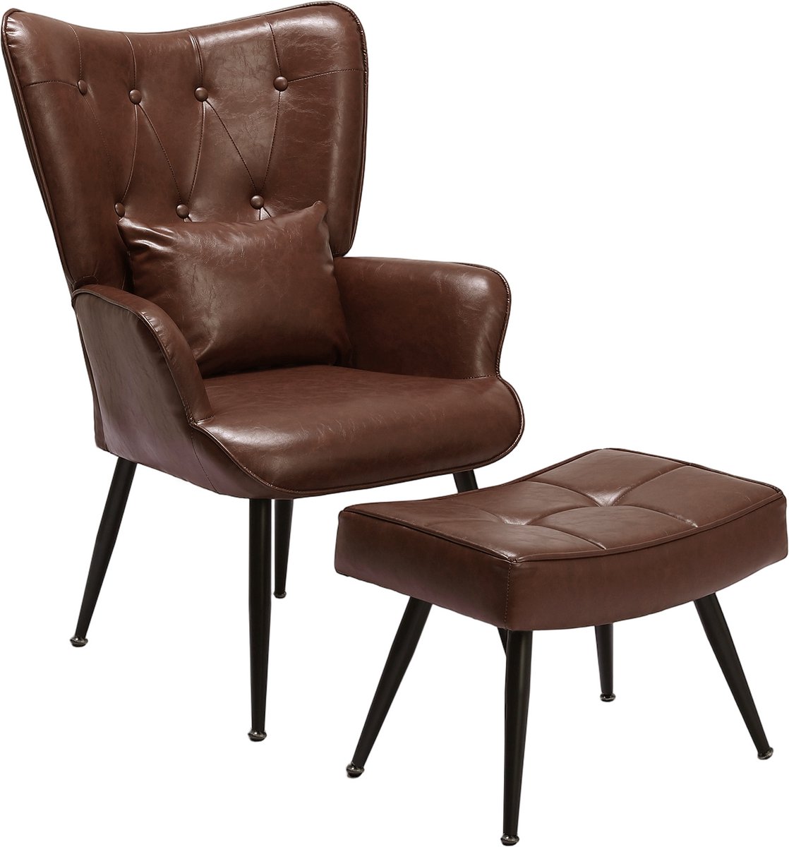 HomeMiYN Relaxfauteuil Bruin – Leren Lounge Stoel met Voetenbank, Comfortabele Relaxstoel met Hoge Rugleuning en Zachte Bekleding voor Woonkamer, Slaapkamer en Leeshoek