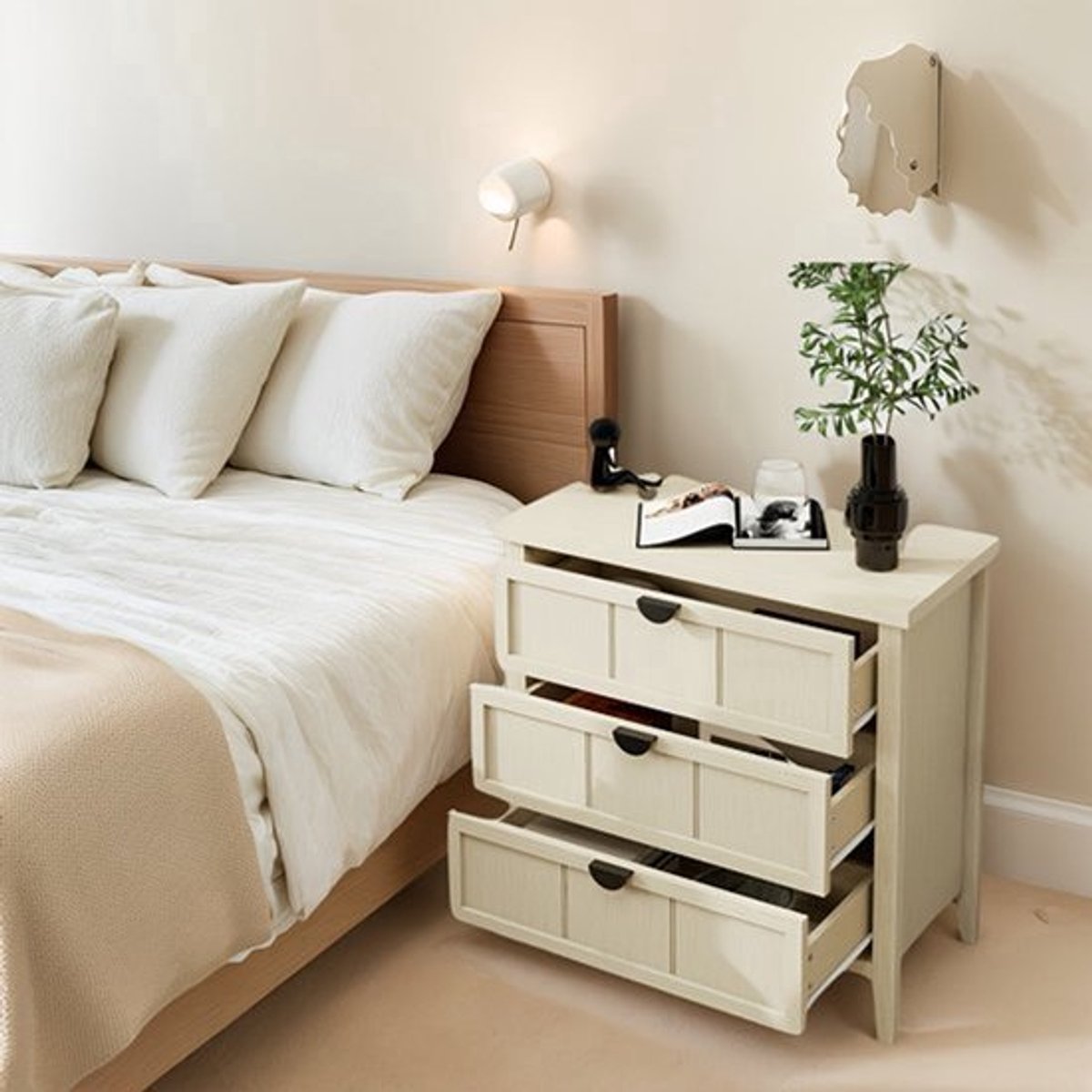 Nachtkastje – Bijzettafel – Wandkast – Ladekast – Slaapkamerkast – Massief Hout – 3 Lades