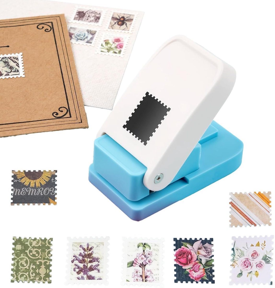 Postzegel Vorm Pons - Papiersnijders - Vierkante perforator – Papierpons - Kaartenmaken - DIY Knutselen - Vierkante perforator - Voor papierknutselen, doe-het-zelf kaarten maken - Blauw - LOUZIR