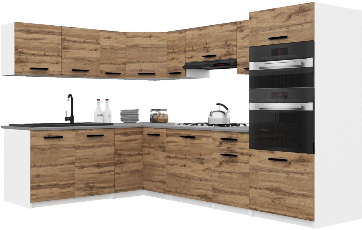 BELINI Keukenblok ITALIA 8 - Keukenmeubel Set 420 cm Goudbruin met Werkbladen - Boven- en Onderkasten
