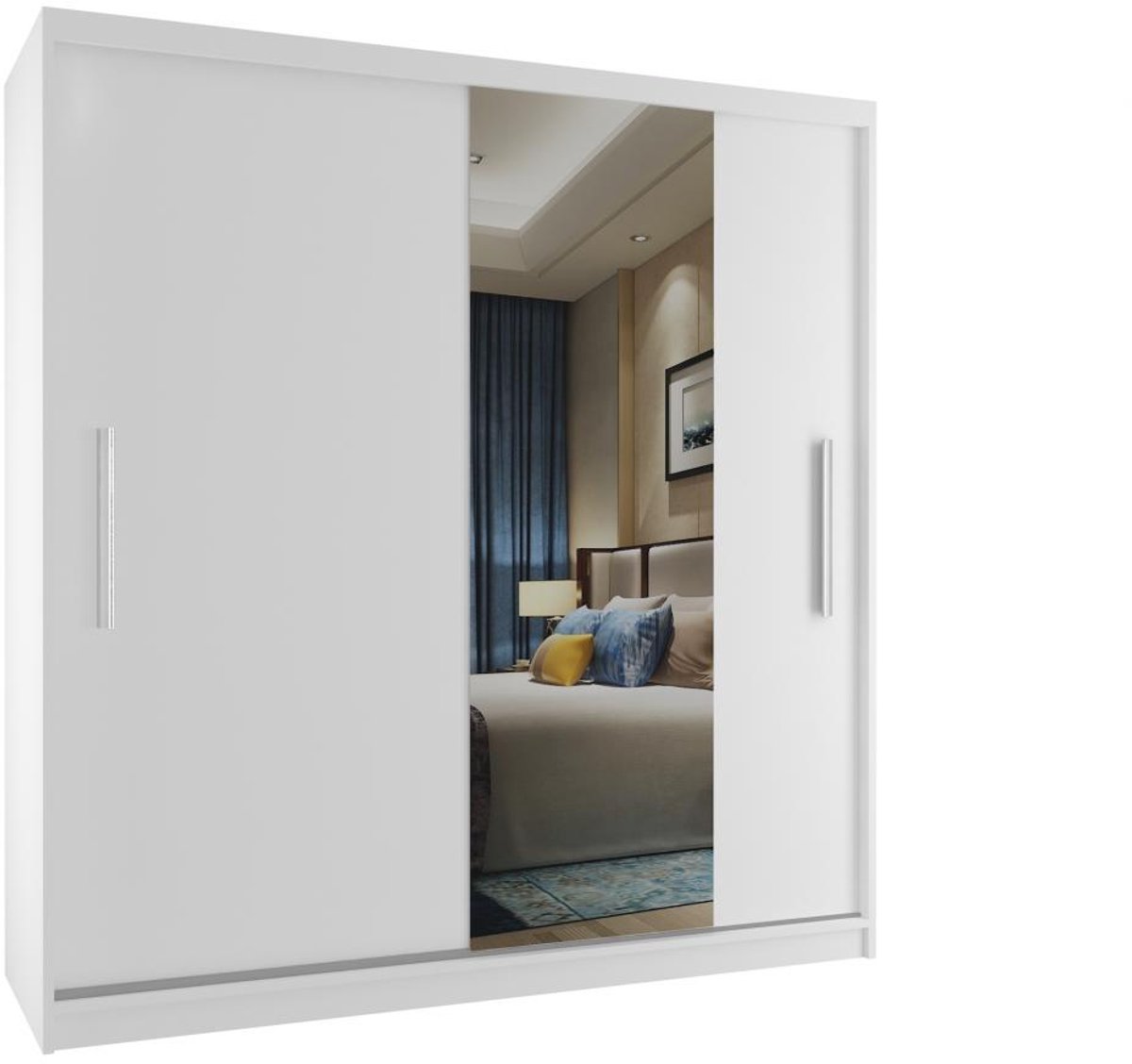 BELINI Verona MSE Schuifdeurkast 158 cm Wit Mat - Kledingkast met Spiegel - Comfort Line Slaapkamerkast