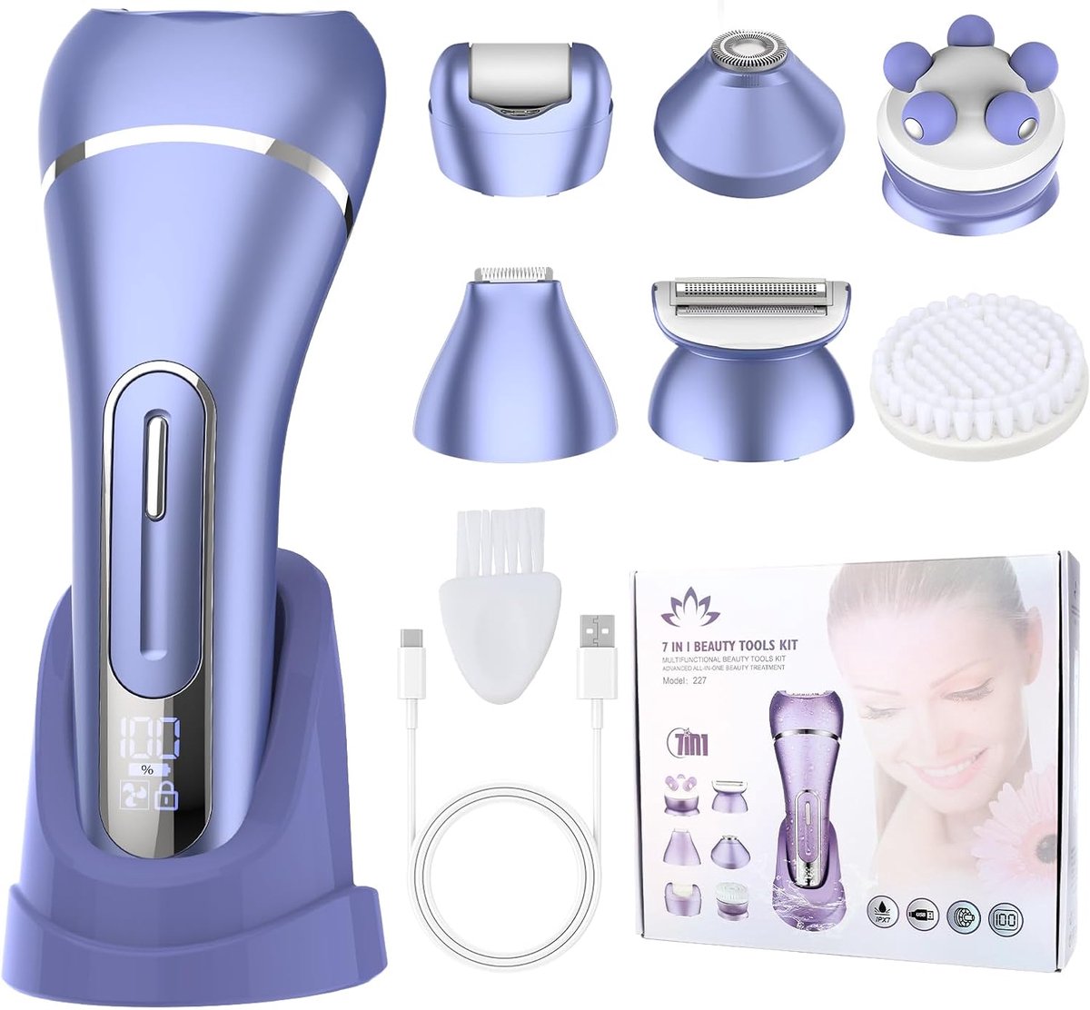 SnelShoppen - Misuke 7-in-1 Epilator voor Vrouwen - Pijnloos Elektrisch Scheerapparaat - Draadloze Ontharing - Bikinilijn, Gezicht, Lichaam - IPX7 Wat