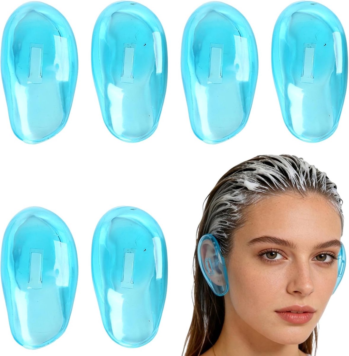 Oordopjes voor kappers, 6-delige set met silicone en waterdichte plastic caps voor bescherming tegen haarkleur en water tijdens het douchen