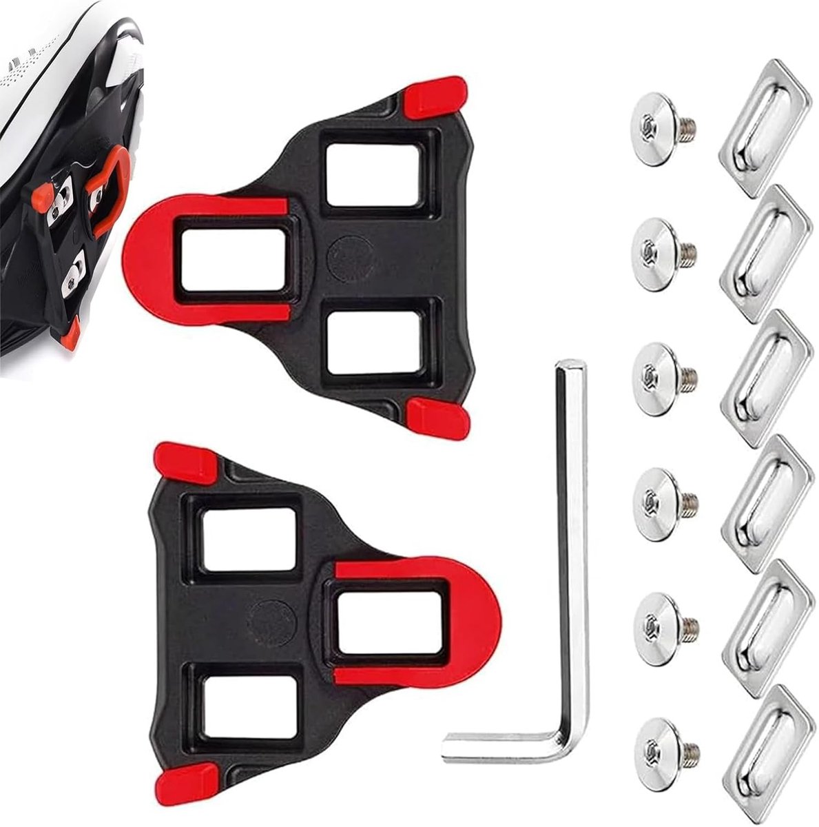 SPD-schoenenplaat set met 6 schroeven, sleutel en 6 ijzeren stukken voor fietsaccessoires, geschikt voor Shimano en andere pedalen