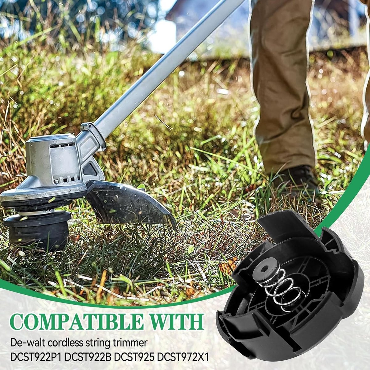 Weed Trimmer Head en Deksel Vervangset met Veer en Veerafstandhouder voor Dewalt Trimmers DCST922P1, DCST922B, DCST925 en DCST972X1 (2 Deksel, 2 Veer, 2 Veerafstandhouders)