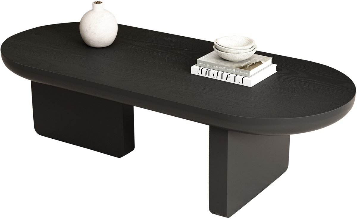 HAUSS SPOLE Salontafel - Ovale Minimalistische Koffietafel Voor Woonkamer - Mat Zwart MDF Met Viltglijders - 119,7x49,8x35,5 Cm