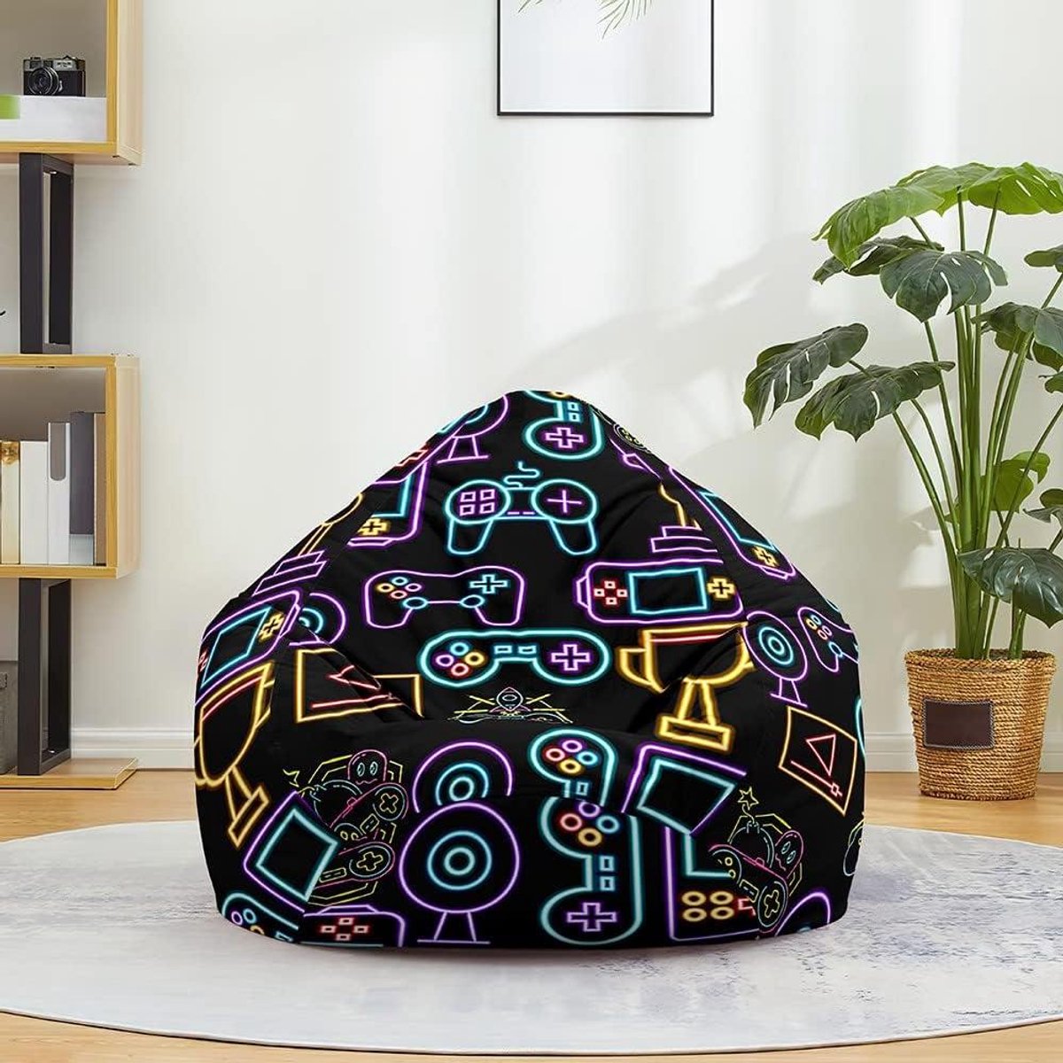 Zitzakhoes - Zitkussenhoes Opbergzak - Ontspannen Lezen - Wasbaar en Duurzaam - 100 x 120 cm - Neon Spelconsoles