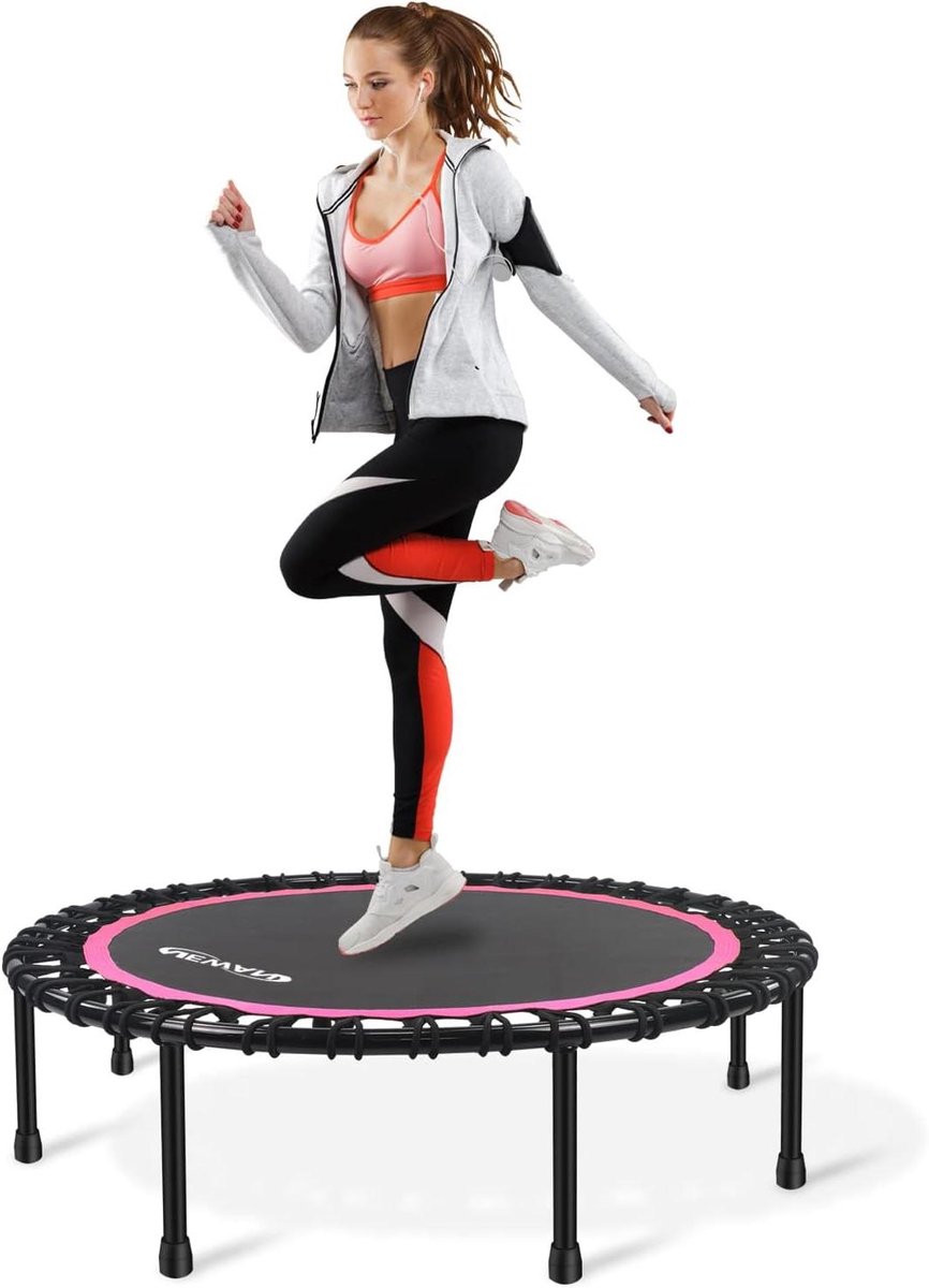 Fitnesstrampoline - Rebounder springmat - Thuis sporten - Stille Bungee Touwen - 48 Inch - Roze
