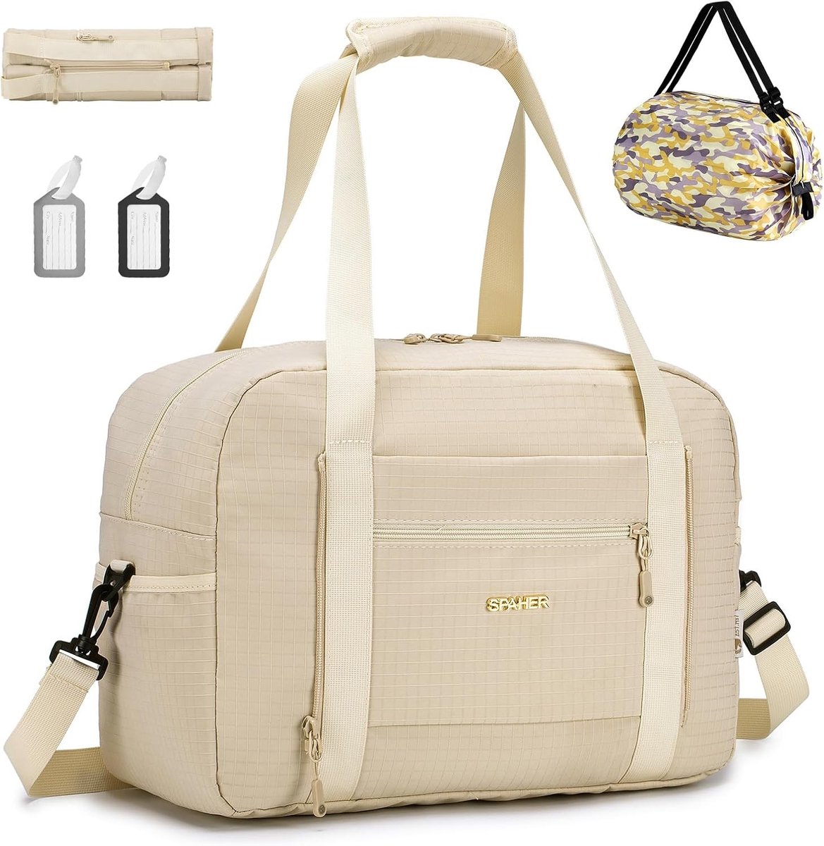 20L Reisbagage Handbagage Sporttas Weekender Vouwbare Reistas Lichtgewicht Fitness Tas met Opbergvakken voor Vliegreizen