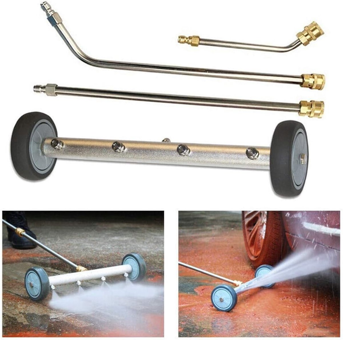 Draagbare RVS Waterbezem met 4 Spuitkoppen en Verlengstangen voor Hogedrukreinigers en Accessoires