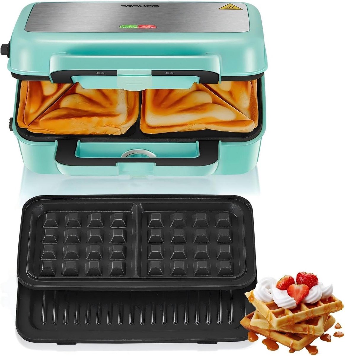 Sandwichmaker 3-in-1 - Wafelijzer Grill - Lekkere Snacks Maken - Snelle Verwarming 1200W - 22.9 x 29 cm - Hemelsblauw