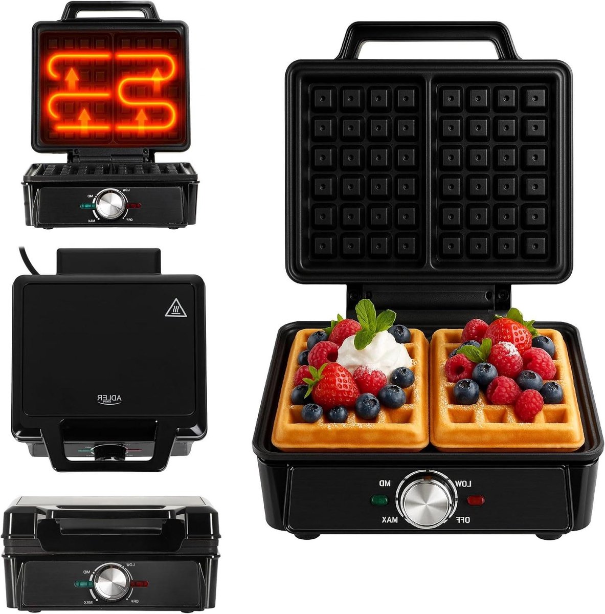 Dubbel Wafelijzer Bakplaat Lekkere Wafels Maken Temperatuurregeling 9 x 145 cm Zwart