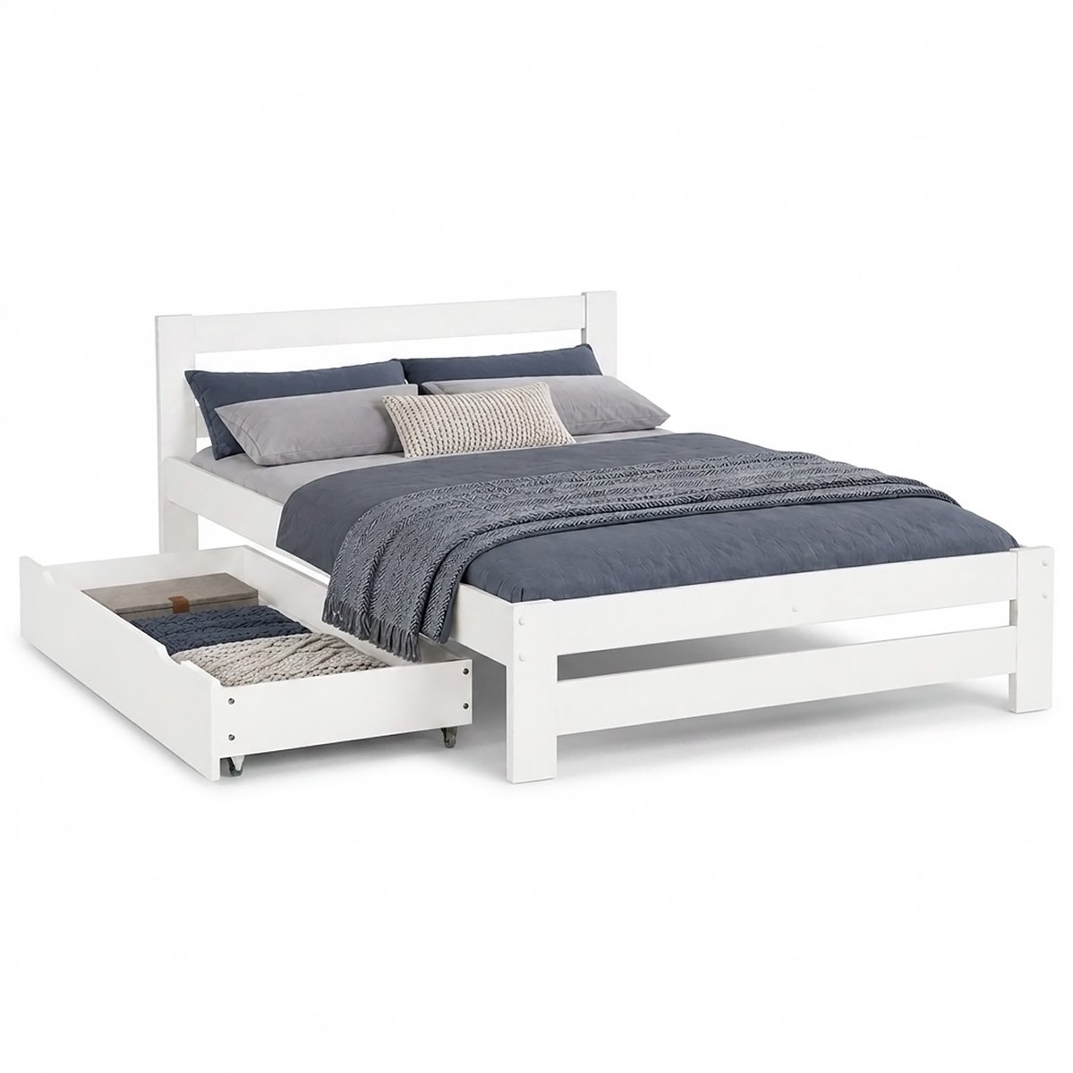 Homestyle4u Tweepersoonsbed - 140x200 cm - Wit - met Bedlade - Lattenbodem