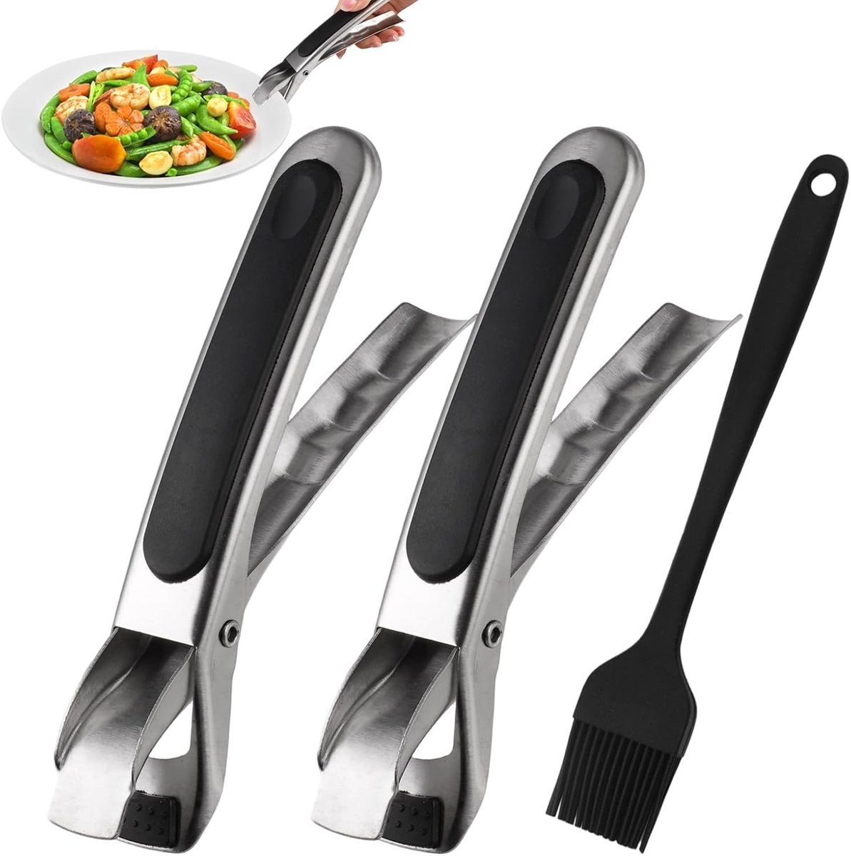 Set van 2 Airfryer Tangen met Siliconen Borstel | Antislip, Hittebestendig, Multifunctionele Keukenhulp voor Pannen en Schalen