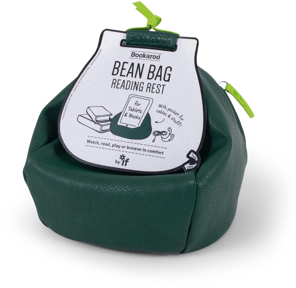 SnelShoppen - Zitzak Leessteun voor Tablet en Boek - Forest Green - Squishy PU met Leereffect - Perfecte Hoek voor Thuis en Onderweg