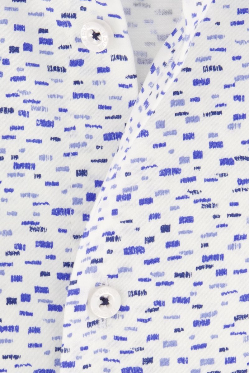 Ledub overhemd wit blauw geprint stretch