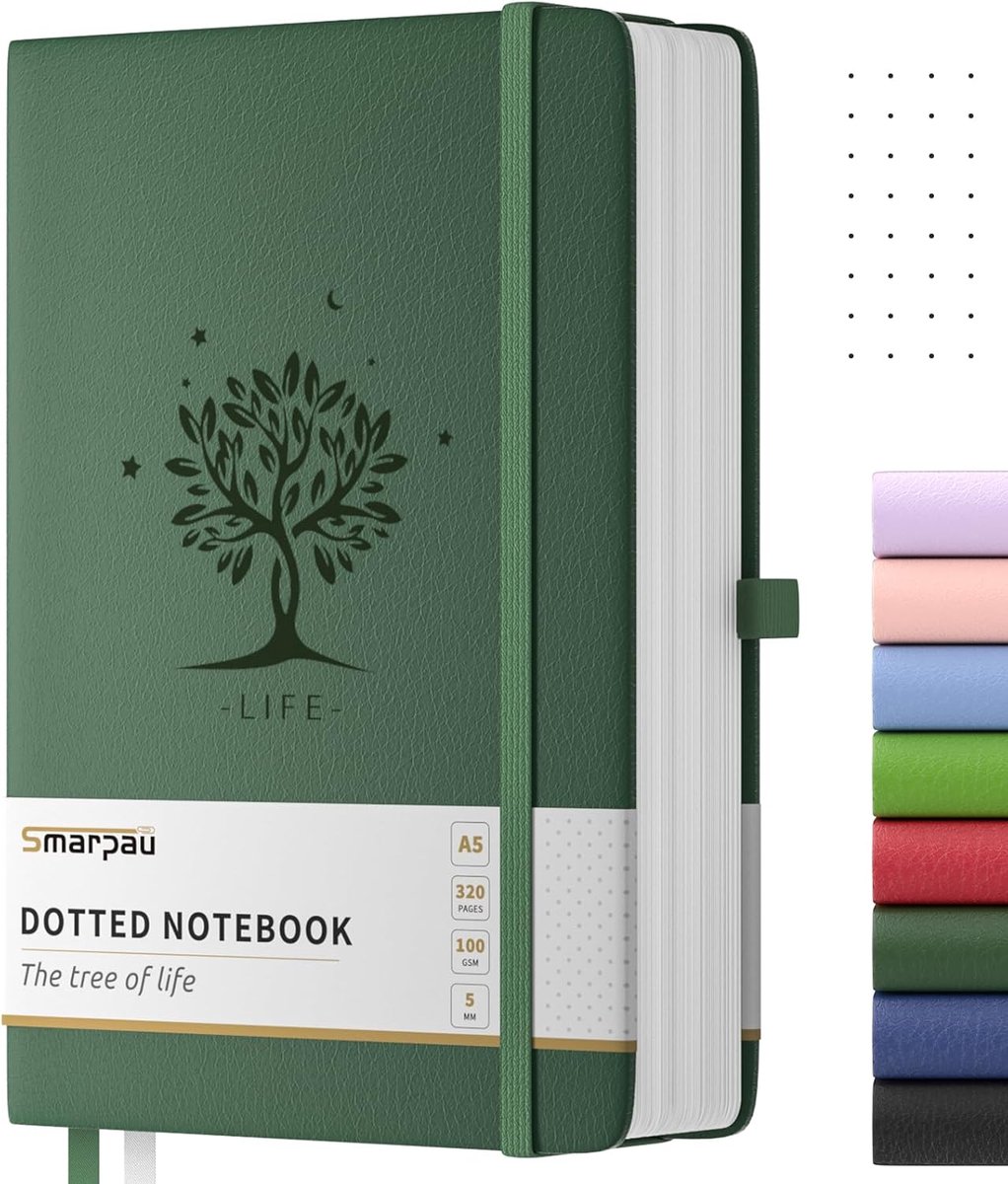SnelShoppen - Smarpau Notitieboek A5 Bullet Dotted Journal 320 pagina's Hardcover Notitieboek 100 g/m² Papier Donkergroen voor Volwassenen Werk Schrij