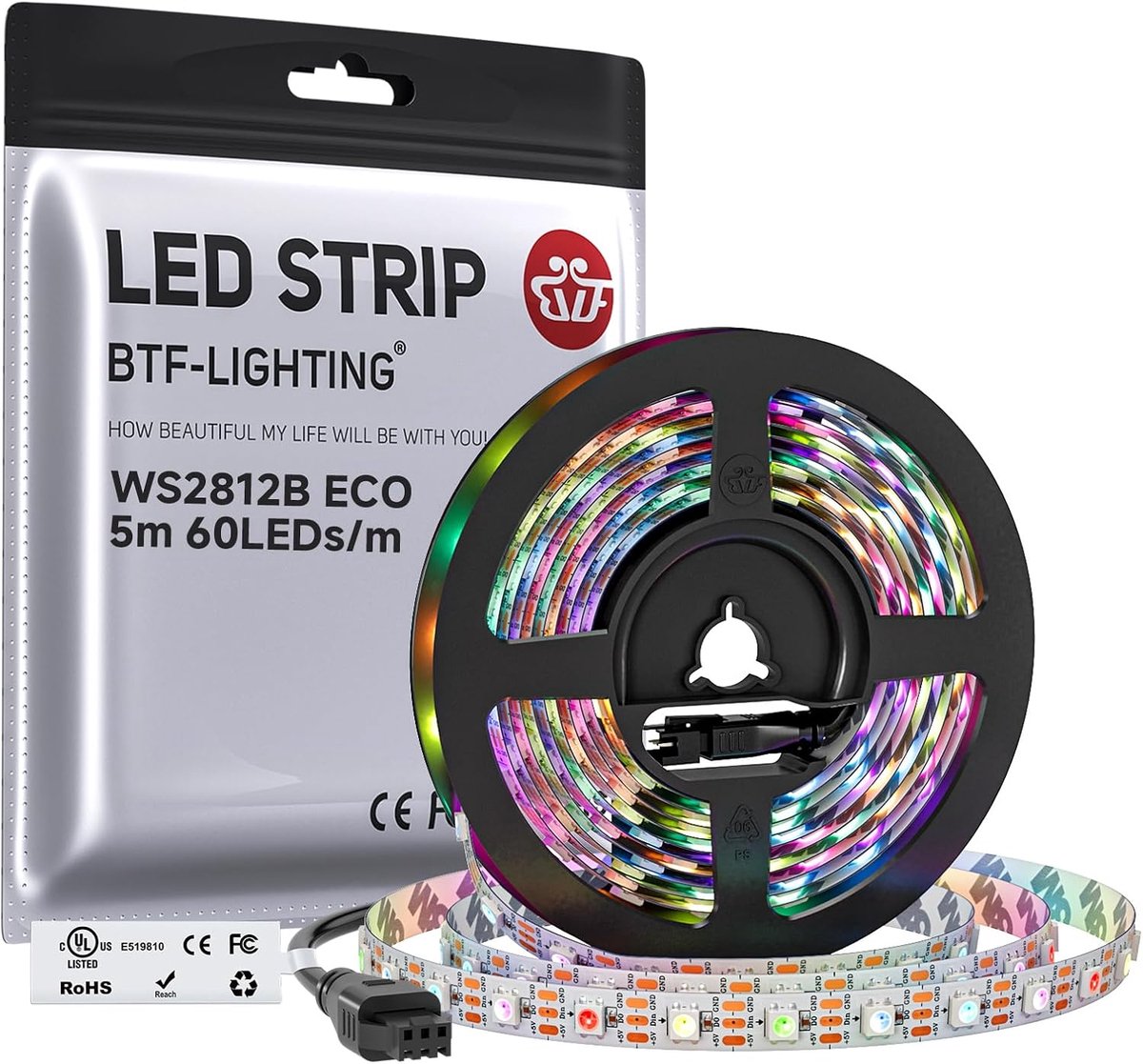 SnelShoppen - Flexibele LED Strip 5M 300 LEDs RGB Individueel Adresseerbaar WS2812 5050 SMD Wit PCB - Voor Woondecoratie, Feest, Tuin, Keuken, IP30 Ni