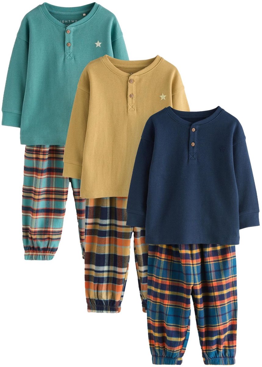 Next - Jongens - Set van 3 geweven pyjamabroeken met ruit - Groen