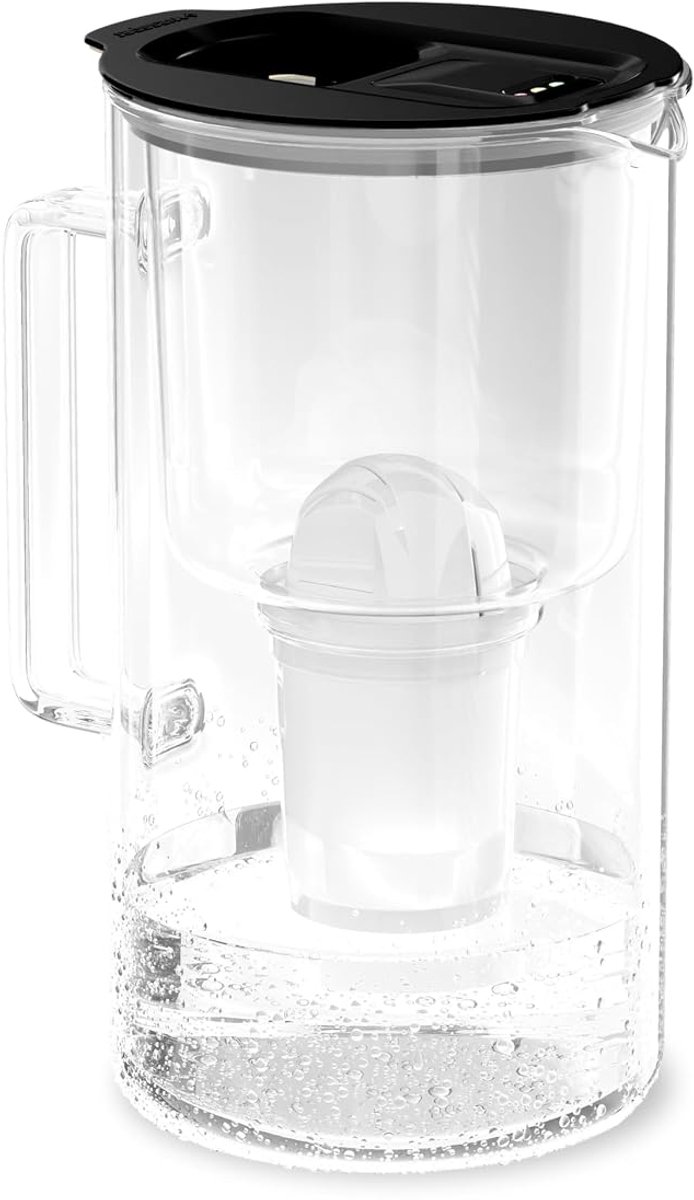 SnelShoppen - Waterfilterkan Glas met LED-display 2L - Filter Classic - Zwart - Ideaal voor Keuken, Gezondheid en Duurzaam Water