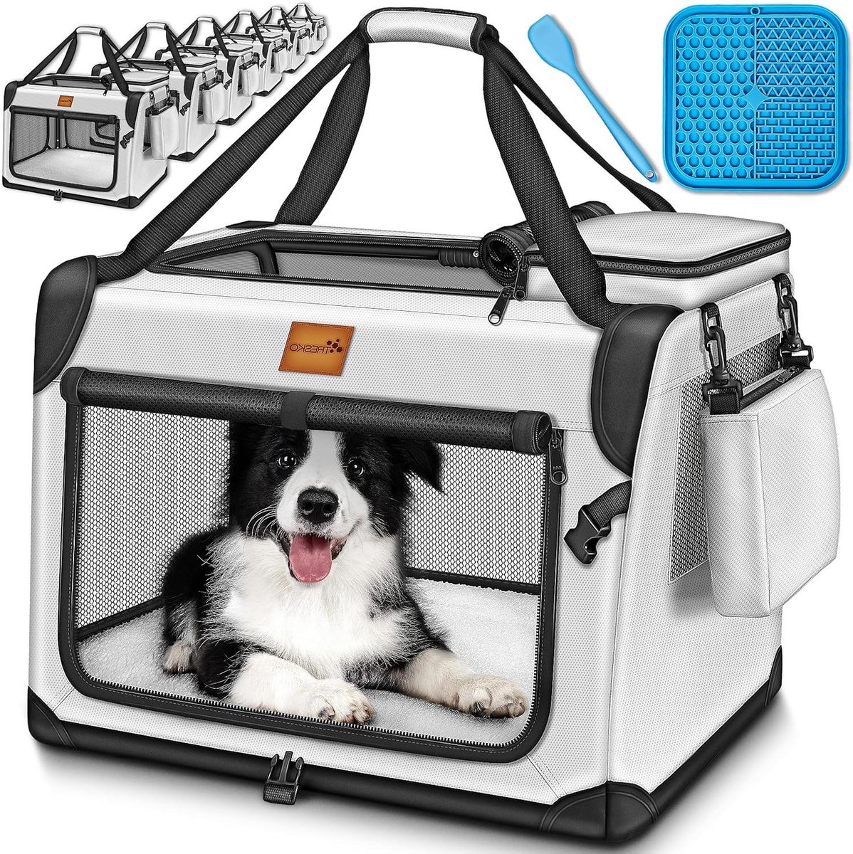 Opvouwbare Hondenbox - Reismand Kat - Veilig Transport - Inclusief Likmat - 50 x 34 x 34 cm - Grijs