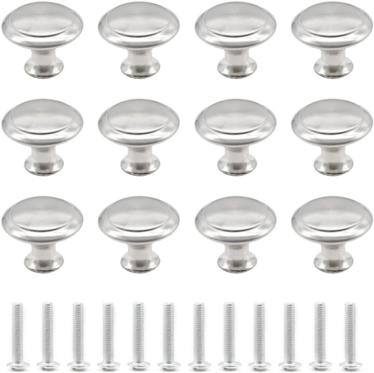 12 Stuks Ronde Kastknoppen, Handgrepen voor Meubels, Ladeknoppen voor Keuken en Kasten, 27mm Zilver
