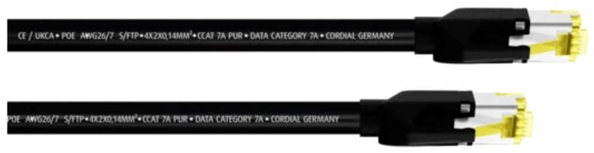 Image of Cordial 15580 RJ45 Netwerkkabel, patchkabel CAT 7a S/FTP 5.00 m Zwart PUR-mantel 1 stuk(s)