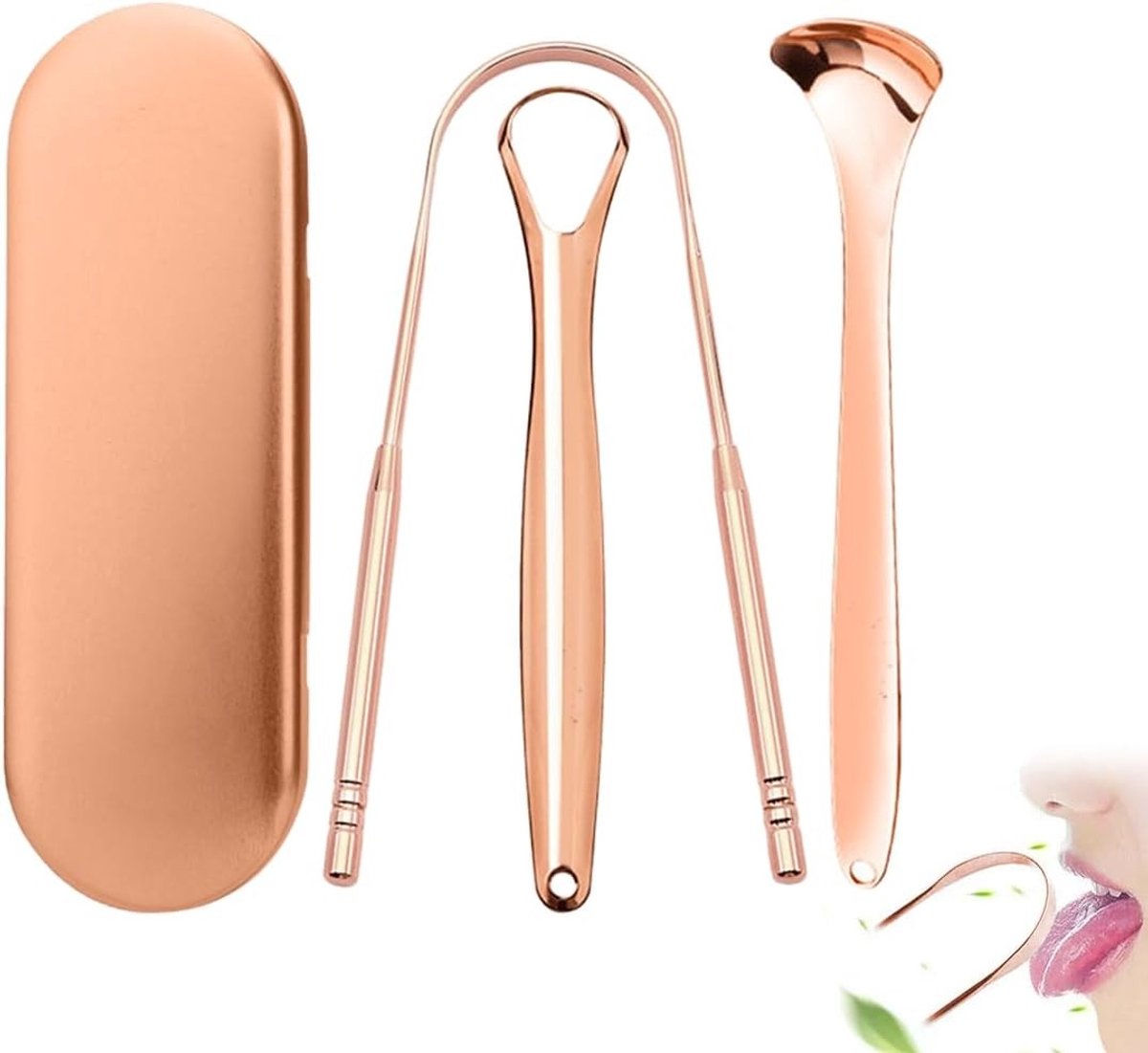 Set van 3 RVS tongschrapers met gouden metalen opbergdoos voor optimale mondhygiëne