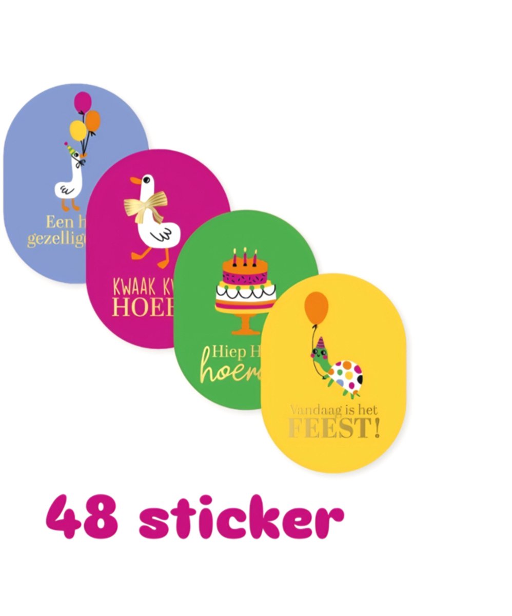 48 stickers feest - kinderfeestje - Verjaardag - feestje - kinderverjaardag - sluitsticker - cadeausticker