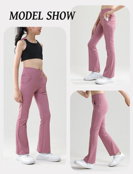 Flared Sportbroeken voor Meisjes, Bootcut Joggingbroeken met V-Lijn Taille, Lange Yoga Broeken met 2 Zakjes, EU 116-158 — afbeelding 2