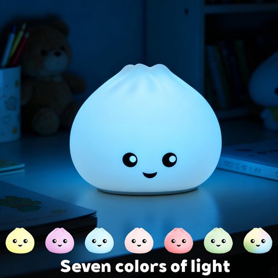 Zachte Kneedbare Silicone Nachtlamp voor Kinderen, Schattige Baozi Dimlamp met Touchbediening, 7 Kleuren & USB Oplaadbaar, Perfect als Slaaphulpmiddel voor Kinderslaapkamer & Babykamer van SKIEHAN — afbeelding 2