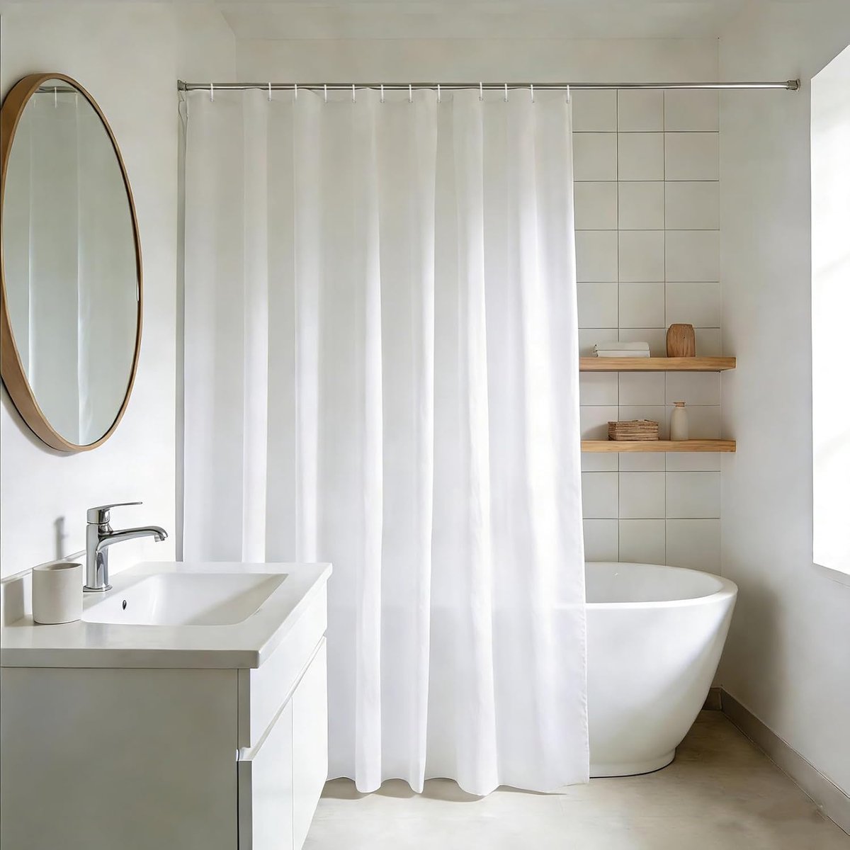 SnelShoppen - Douchegordijn Wit Extra Groot 200x240 cm, Schimmelwerend en Waterafstotend Polyester Badgordijn met Magneet voor Badkamer en Thuis