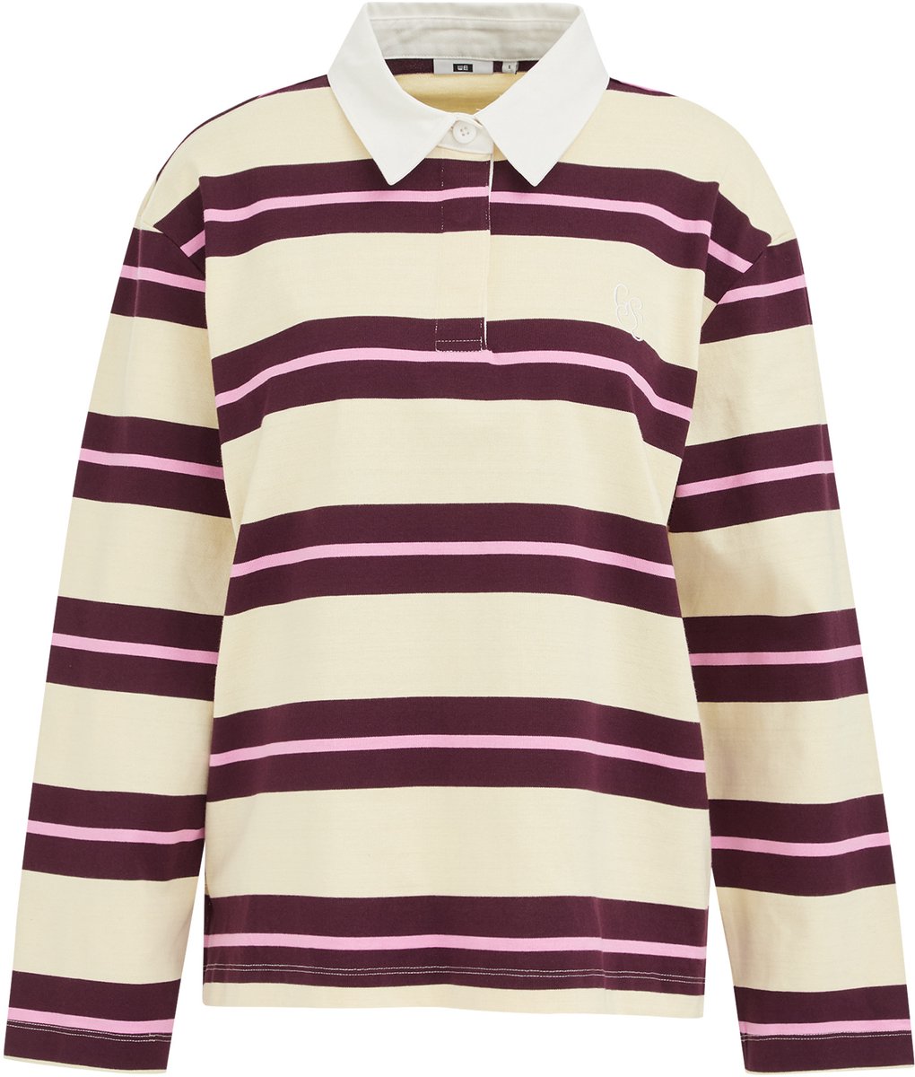 WE Fashion Dames oversized gestreepte polo met embroidery