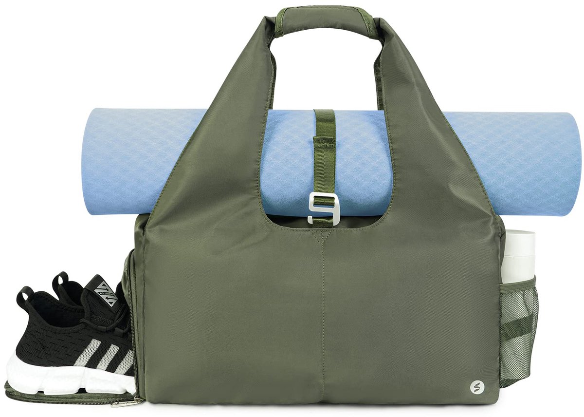 SnelShoppen - Yogamat, sportieve gymtas met schoenenvak en natte zak, yoga-draagtas met verstelbare riem, legergroen, maat L, voor dagelijks reizen, p