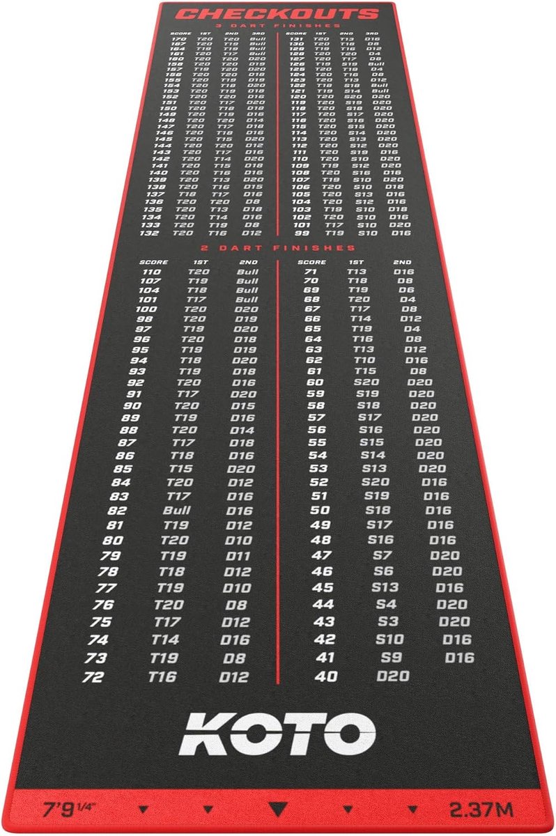 SnelShoppen - Professionele Dartmat 237 x 60 cm, Rood, Antislip, Inclusief Score Indicator, Vloerbescherming voor Darten, Ideaal voor Thuis en Feesten