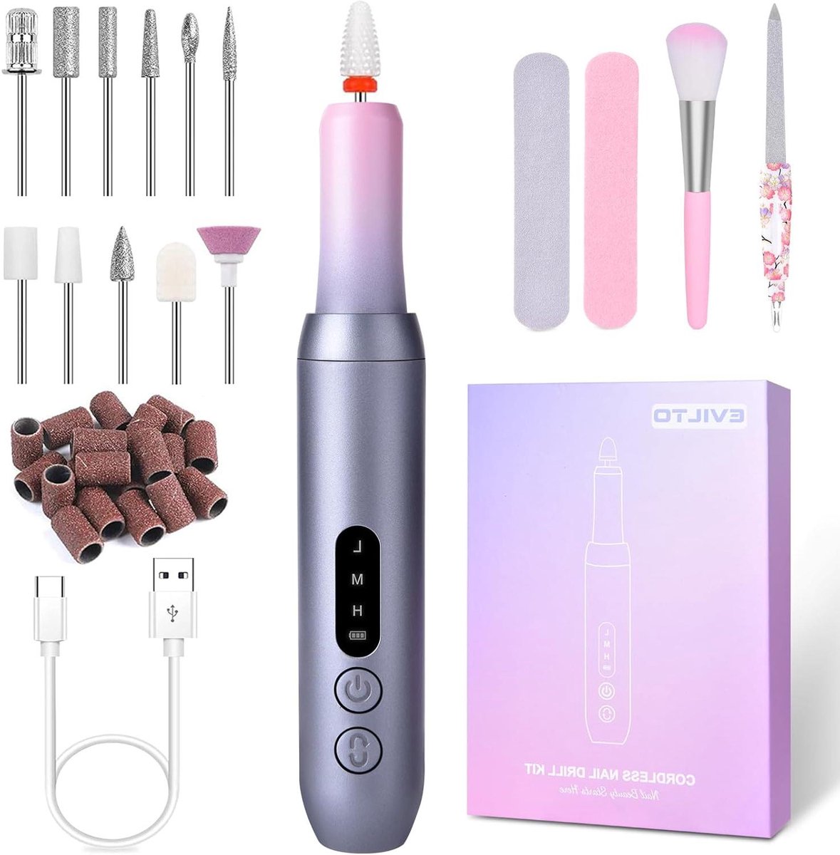 Nagelfrees - Elektrische Vijl - Manicure Pedicure - Draadloos LCD Display - 30.000 RPM - Kleurverloop