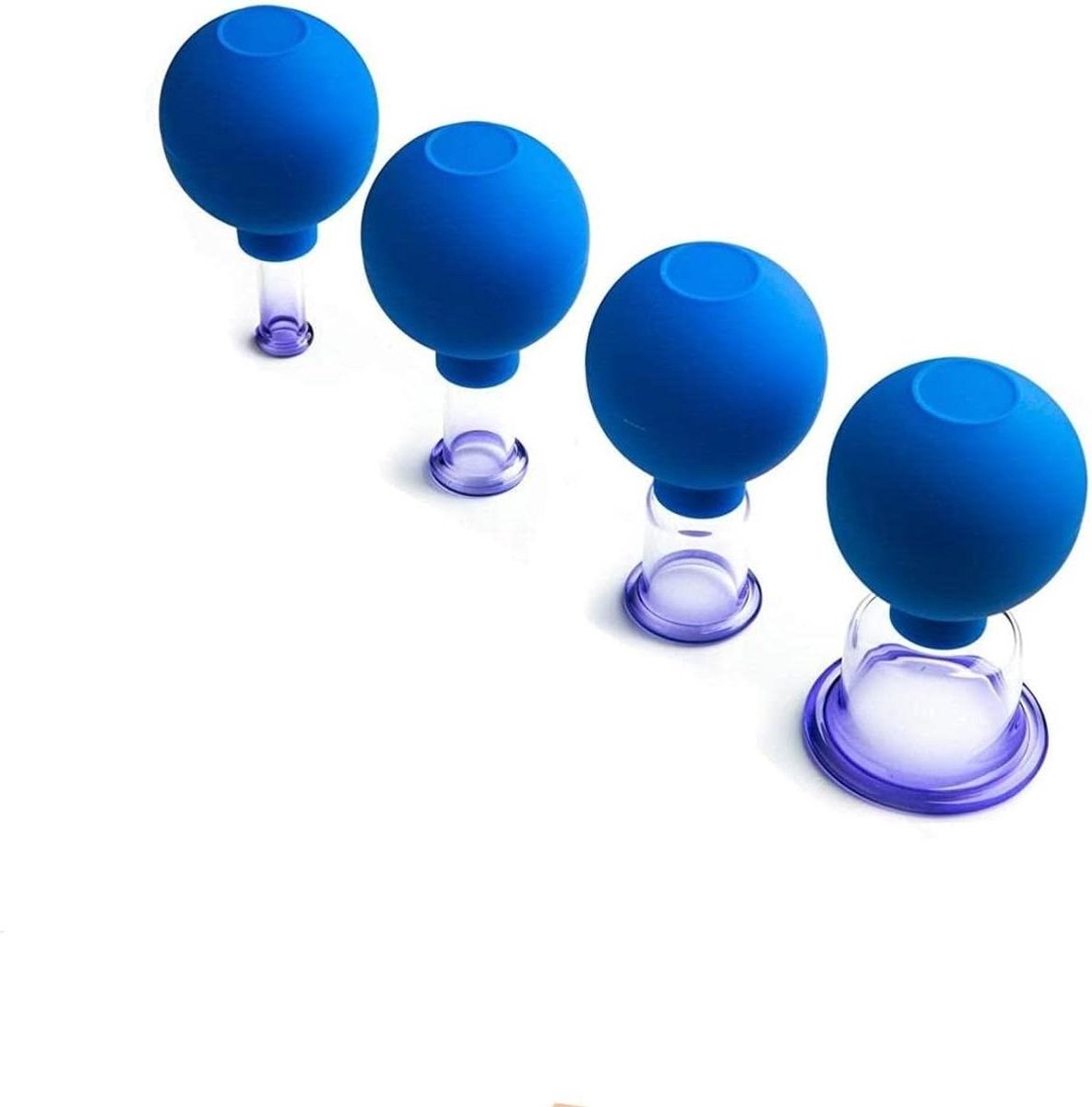 Cuppingglazen Set - Vacuüm Massage - Huidverzorging Thuis - Vier Verschillende Maten - 4 Stuks - Transparant Blauw
