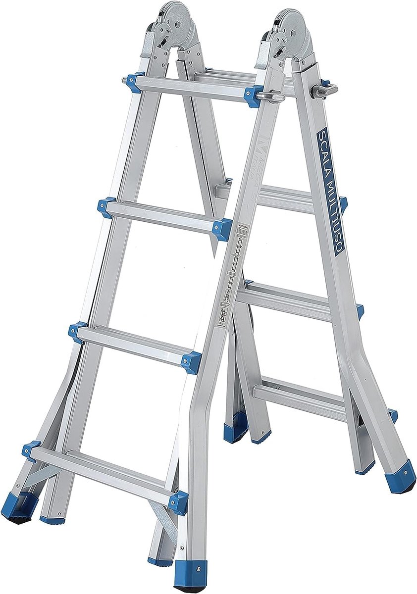 SnelShoppen - Telescoopladder Aluminium 3,98 m Lichtgewicht Opvouwbaar Multifunctioneel 4 x 4 cm Ideaal voor Klussen in Huis en Tuin