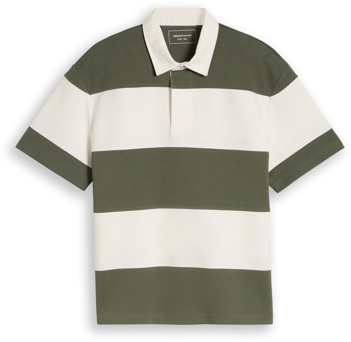 Tom Tailor Denim - Poloshirt met relaxte pasvorm en blokstrepen - Maat XL - olive green gardenia stripe